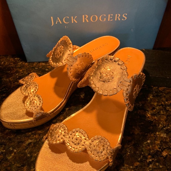 NEW 🌺 Jack Rogers Platinum Wedge Cork Sandal - Picture 3 of 11